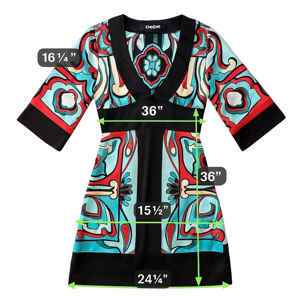 BeBe 100% Silk Graphic V-Neck Dress Size Small - Picture 16 of 16